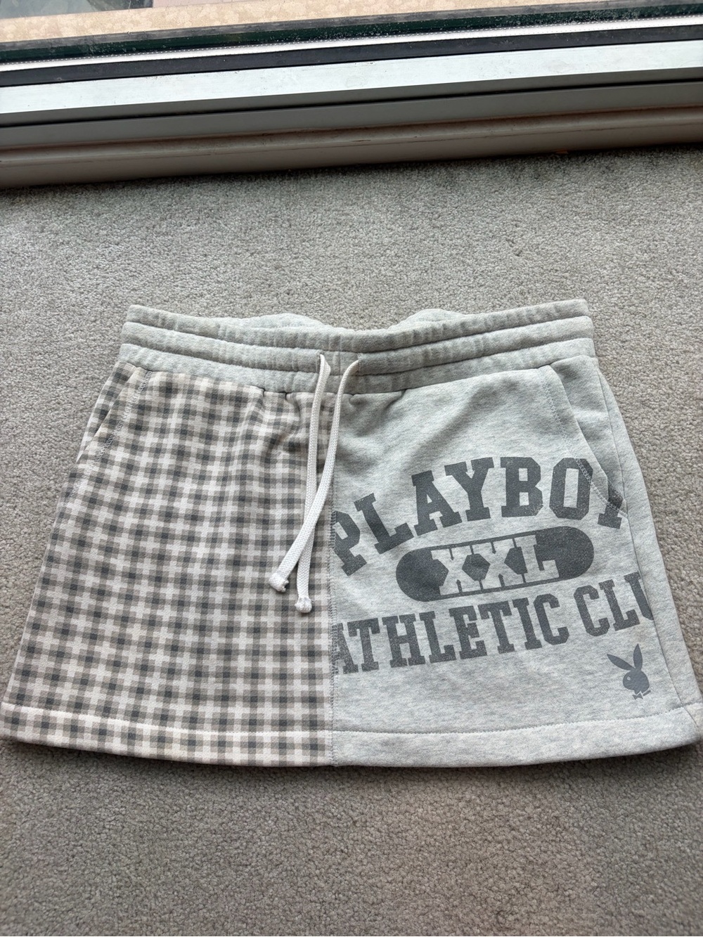 PLAYBOY Gray Patchwork mini Skirt with Checkered Panel size S